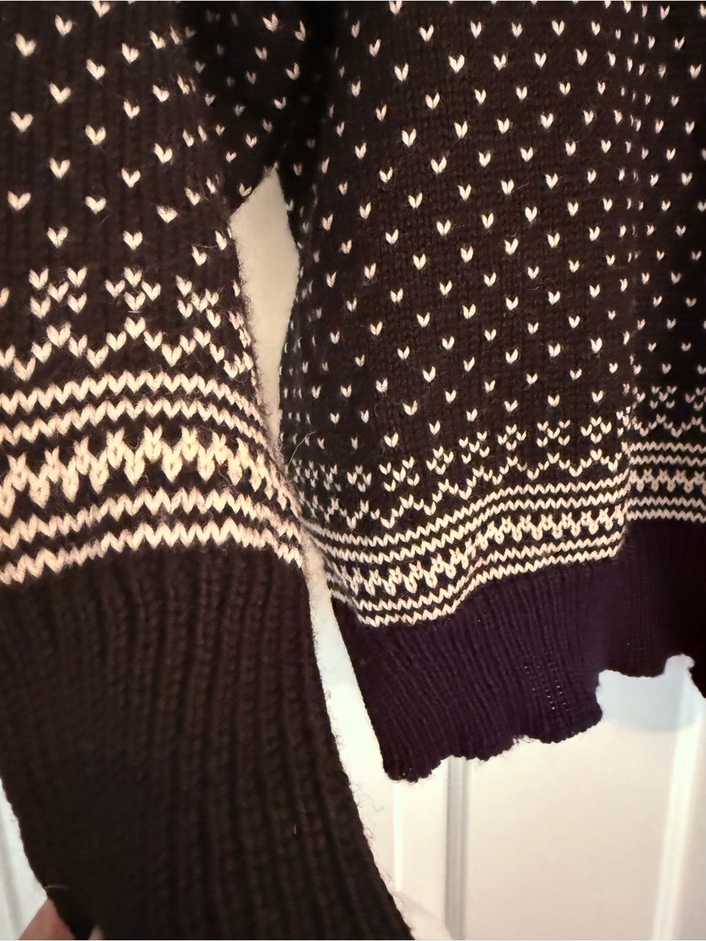 Dale of Norway Black & White Nordic V-Neck Sweater with Red Green Blue Trim - Picture 6 of 9